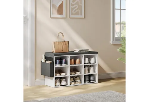 Woltu Schuhbank mit Sitzbank und 9 Fächern - Schuhbank für Eingangsbereich, robust und komfortabel mit bis zu 136 kg Tragkraft, abnehmbarer und waschbarer Bezug aus Leinenimitat.