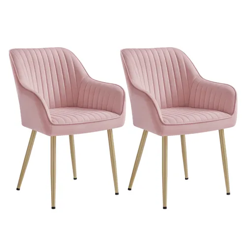 SONGMICS Polsterstuhl 2er-Set in Pastellrosa mit Metallbeinen