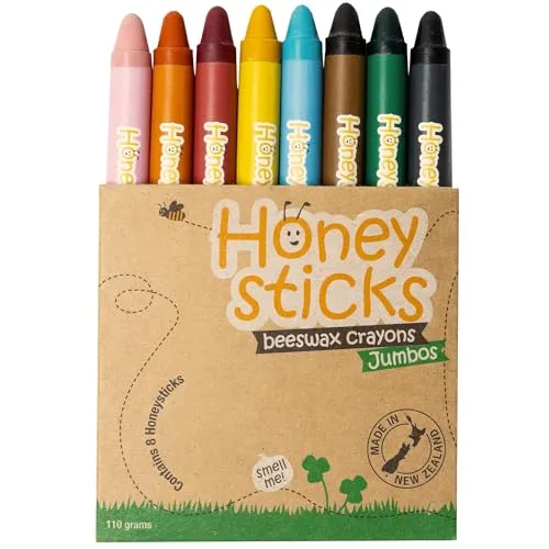 Honeysticks Jumbo Wachsmalstifte (8er-Pack) - Ungiftige, Umwelschonende Malstifte aus Purem Bienenwachs, Malstifte Kinder, Malstifte Ab 3 Jahre, Wachsmalstifte, Groß, Leicht zu Greifen