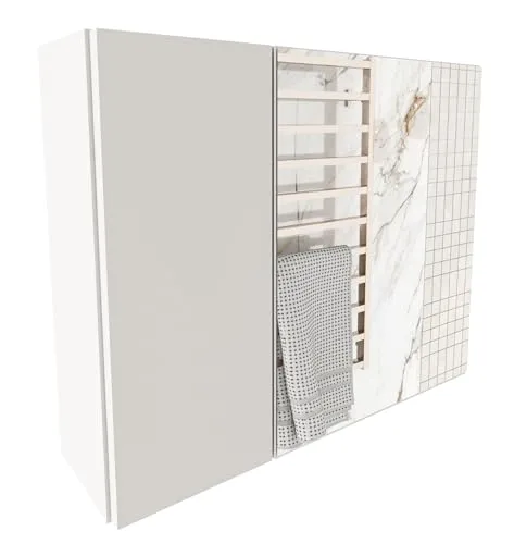 möbelkap Spiegelschrank Bad 60x50x17,8 cm Weiß – Moderner Wandschrank mit Spiegel und Stauraum