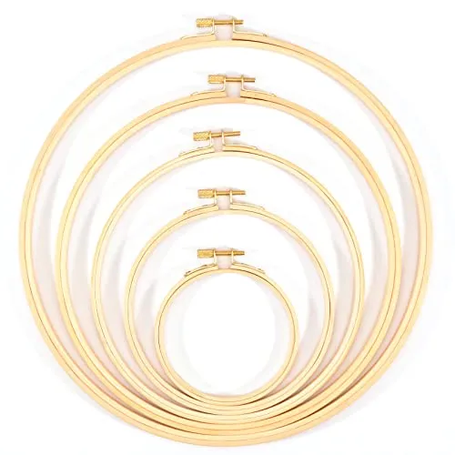 Vaessen Creative Bambus Stickrahmen zum Basteln, Satz von 5, Traumfänger, Kreuzstich Rahmen, Kranz Ring für Makramee Wand hängend, häkeln, Boho-Dekor und mehr