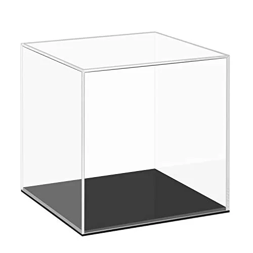 Cliselda Vollständig zusammengebaut Acryl Vitrine Schaukasten mit Schwarzer Basis für Modellautos, Figuren | 10 x 10 x 10cm | Transparent