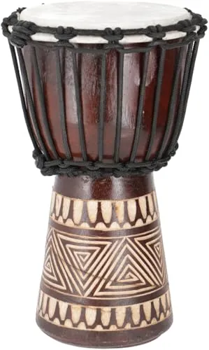 GURU SHOP Holztrommel, Percussion Rhythmus Klang Instrument, (Djembe) mit Schnitzereien in Verschiedenen Größen, Braun, Size:25 cm