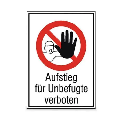 Betriebsausstattung24® Verbots-Kombischild Aufstieg für Unbefugte verboten, Alu geprägt, 13,10x18,50 cm