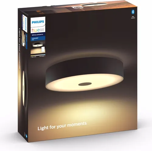 Philips Hue White Ambiance Fair Deckenleuchte schwarz - Moderne Deckenleuchte für individuelles Licht: dimmbar und steuerbar via App, bietet alle Weißschattierungen für das perfekte Ambiente in jedem Raum.