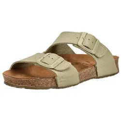 Haflinger Hausschuhe Leder - Beige - Größe 39 - Bequeme Pantolette aus weichem Leder mit verstellbaren Riemen für optimalen Halt. Das anatomisch geformte Fußbett bietet hohen Tragekomfort. Ideal für Alltag und entspannte Stunden zu Hause.
