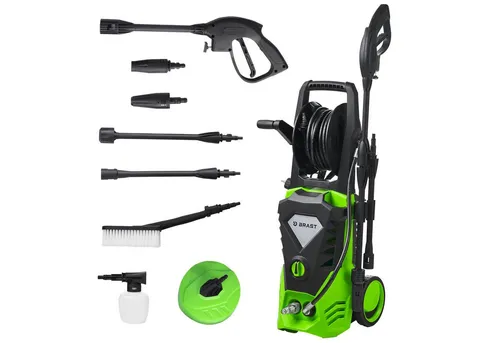 BRAST Hochdruckreiniger Elektro 165 bar - Hochdruckreiniger mit 2200 W Leistung und 468 l/h Fördermenge, ideal für die Reinigung von Autos, Fassaden und Gartenmöbeln. Inkl. 11-teiligem Sonderzubehör für vielseitige Anwendung.