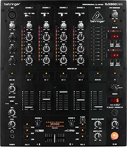 Behringer DJX900USB 5-Kanal DJ-Mixer - defekt - Mischpulte mit USB-Betrieb und integrierten Effekten wie Reverb und Flanger, ideal für kreative DJs, die vielseitige Klanggestaltung suchen.