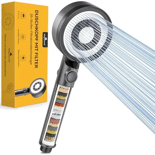 Magichome Duschkopf mit Filter in 20 Schichten 5 Strahlarten Hochdruck Handbrause und Stoppfunktion Dusche Wassersparend Brausekopf für Entfernen vom harten Wasser, Rest-Chlor