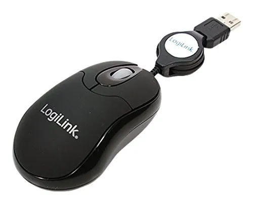 LogiLink ID0016 USB Mini Optische Maus - Optische Maus mit einziehbarem Kabel, 800 dpi, ideal für unterwegs und beidhändig verwendbar. Perfekt für Büro und Home Office.