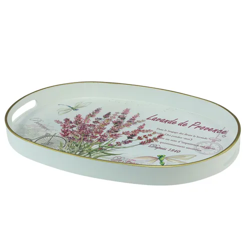 Deko Tablett Lavendel Kunststoff Weiß 39x27,5cm Sommerdeko