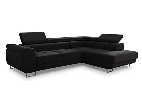 Ecksofa Caris mit Schlaffunktion und Kopfstützen - Sofa in L-Form mit Schlaffunktion und Bettkasten (195x123 cm), hochelastischer Sitzfläche und einstellbaren Kopfstützen für optimalen Komfort in jedem Wohnraum.