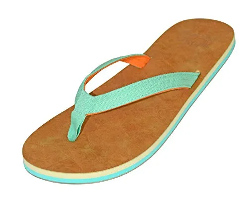 MADSea Damen Zehenstegpantolette Tropical | Flip Flop Zehentrenner Thong Sandale Badelatschen | Pantoletten Sommer Strand Garten, Türkis Beige, 37 EU