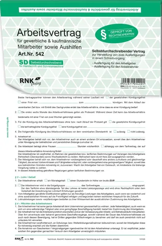 RNK Verlag Vordruck Arbeitsvertrag gewerblich/kaufmännisch DIN A4 10 Stück