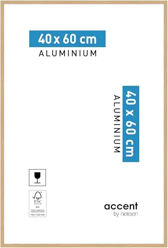 accent by nielsen Bilderrahmen, 40 x 60 cm, Aluminium, Eiche, Posterrahmen zum Aufhängen im Hoch- & Querformat, Echtglas, Duo