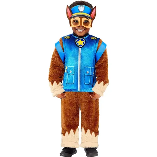 Paw Patrol Chase Deluxe Kostüm für Kinder (4-6 Jahre) - Kostüm für Kinder, inklusive Plüsch-Overall, Maske und Rucksack – perfekt für kleine Paw Patrol Fans, die in die Rolle von Chase schlüpfen möchten.