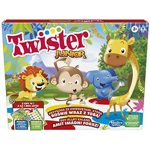 Hasbro Twister Junior Spiel | 2-seitige Tierabenteuermatte | 2-in-1 Familiengesellschaftsspiel für Kinder (polnisch-ungarische Ausführung) | Geschenkidee für 3 Jährige und Board-Fan