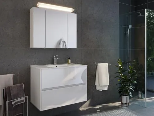 Magnolia Home Badmöbel-Set Taifun 80cm 2tlg mit Spiegelschrank in Hochglanz - Hochwertiges Badezimmermöbelset mit eleganter Hochglanz-Oberfläche. Praktische Softclose-Schubladen und integrierte LED-Beleuchtung sorgen für Komfort und Stil in Ihrem Bad.