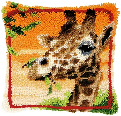 Vervaco Knüpfkissen Giraffe – Kreativset für DIY-Fans - Kreativkästen mit handgemalter Vorlage und hochwertigem Garn. Ideal für kreative Stunden, um ein einzigartiges Kissen (40x40 cm) zu gestalten.