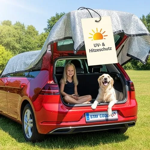 WALSER Premium Schattennetz Auto Hund Stay Cool - 3x4m Sonnenschutzfolie - Sonnenschutz für Frontscheiben, schützt vor direkter Sonneneinstrahlung und verhindert Hitzestau im Auto. Ideal für Hunde und vielseitig einsetzbar, z.B. als Camping Zubehör oder Sichtschutz.