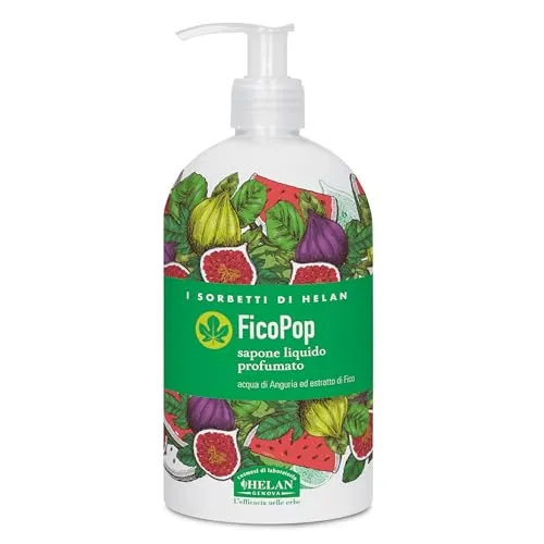 Helan I Sorbetti FicoPop - Sapone Liquido Mani Profumato Tonificante con Anguria e Fico, Sapone Mani Gel Detergente Naturale Delicato con Zuccheri Idratanti e Olio di Cocco per Pelli Sensibili, 500 ml