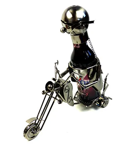 Unbekannt Moderner Bier Flaschenhalter Flaschenständer Motorrad aus Metall in Silber Höhe 22 cm Länge 26 cm