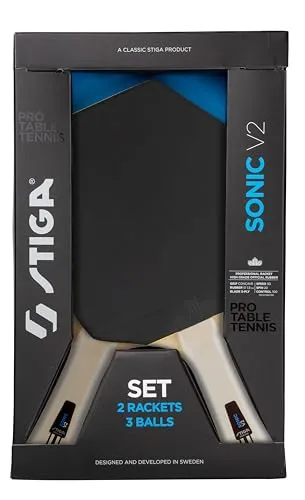 STIGA Sonic V2 Tischtennis-Set – 2 Cybershape-Schläger & 3 Bälle, ITTF-zugelassener Belag – Perfekt für Anfänger, Familien und Hobbyspieler, Schwarz