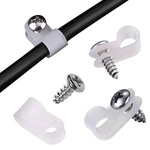 Aroidful 100 Stück R Typ Kabelklemmen, 6,4mm Nylon Kabelhalter, Kunststoff Draht Clips mit Schrauben, schraubbare Cable Clip für Draht, Kabel, Leitungen und Kabelkanal Kit (0,25 Zoll)