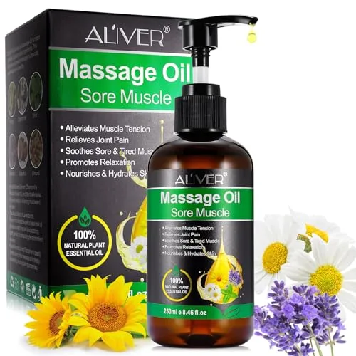 Massageöl für Muskelentspannung Gelenkschmerzen Linderung, Lavendel Peppermint Massage Oil körper Erwärmen, Entspannen, Feuchtigkeitsspenden 250ML