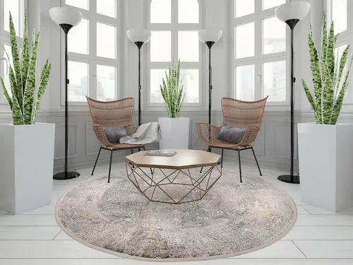 OCI DIE TEPPICHMARKE Teppich BESTSELLER CAVA, rund, grau Ø 160 cm - Teppich in stilvollem Grau mit Hoch-Tief-Struktur und Fransen, ideal für Wohnzimmer und Fußbodenheizung geeignet.