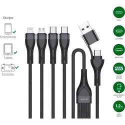 4smarts USB-C/A Multi-Ladekabel 4in2 1,2m, schwarz - Schwarz