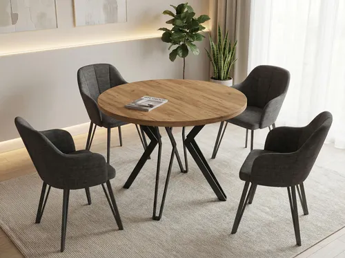 WFL Group Esstisch, Eiche Wotan, Rund 120 cm - Industrieller Esstisch mit Ausziehfunktion, ideal für Partys und Familientreffen. Robuste Metallbeine und laminierte Oberfläche sorgen für Langlebigkeit und Stil.