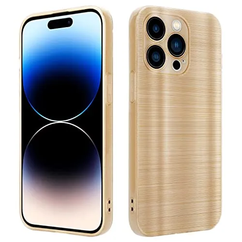 Cadorabo Hülle kompatibel mit Apple iPhone 14 PRO MAX Schutzhülle TPU Silikon Case Brushed Design mit Kameraschutz Slim Kratzfest Weiche Gummi mit Rundumschutz Case Hülle für iPhone 14 PRO MAX in Gold