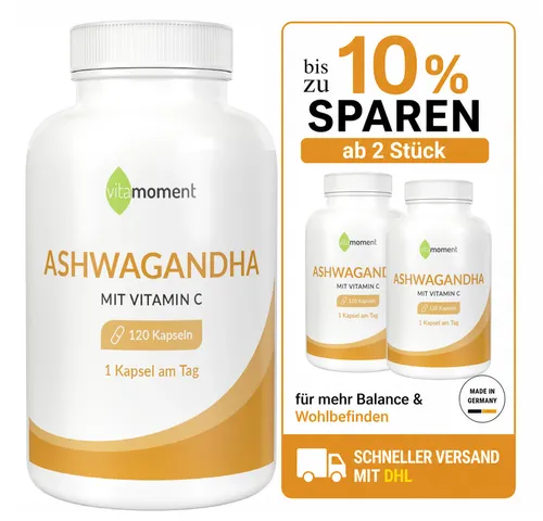 Produktbild Ashwagandha-Extrakt 120 Kapseln KSM66 mit Vitamin C