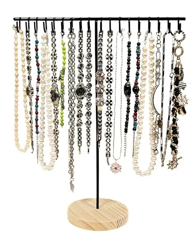 Yudu Schmuckständer Schmuckhalter Kettenhalter mit 18 Haken Holz-Standfuss