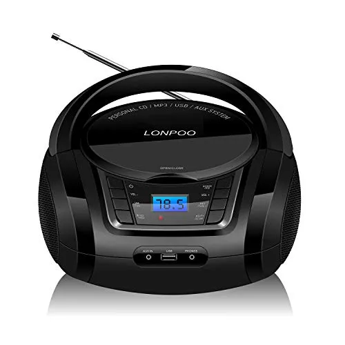 LP-D03 Tragbarer Boombox CD-Player mit Bluetooth - Kinder Stereo-Boombox mit FM Radio | AUX-In | Kopfhöreranschluss | USB-Eingang | Tragbares CD-Radio | Faltbarer Tragegriff