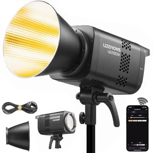 Godox LE200Bi Bi-Color LED Video Light, 220W Studioleuchte 57700 Lux @1m, 2800K-6500K Foto Dauerlicht, CRI 98+ TLCI 98+, Bowens Mount, NFC & App-Steuerung, 11 Effekte für Streaming Video Aufnahme