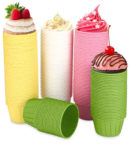 Huifoo 200 Stück Papier muffins papierförmchen,Muffins Backförmchen,Fettdicht Cupcake Formen,Einweg Backförmchen in Grün rosa Gelb und Weiß,für Backen,Dessert,Party,Geburtstag,Hochzeit
