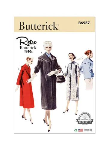 Schnittmuster eleganter Mantel Butterick B6957 H5 6-14 (Gr. 32-40) Dt. Anleitung