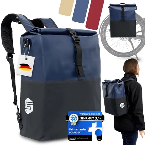 Forrider 3in1 Fahrradtasche für Gepäckträger mit Rucksack & Umhängetasche 100% wasserdicht [27L] Gepäckträgertasche Fahrrad | Fahrradtasche und Rucksack für Gepäckträger Tasche | E-Bike Pannier Bag