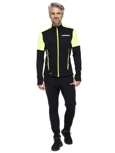 Airtracks Herren Winter Laufset - Thermo Pro Line Laufhose und Langarmshirt - Schwarz-Neon - XXXL - Hochfunktionelles Laufset für den Winter. Die atmungsaktive Laufhose und das winddichte Langarmshirt bieten optimalen Wärmeschutz und hohen Tragekomfort. Ideal für intensives Training bei kaltem Wetter.