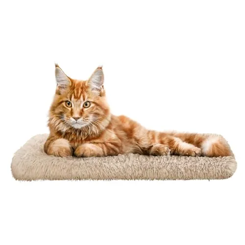 Katzen Fensterliege Fensterbank rutschfest - Katzenbett Fensterbank 60x20 cm - Weich & Kuschelig - Fensterliege für Katzen Selbstheizende Katzendecke - Waschbarer Bezug (Beige)