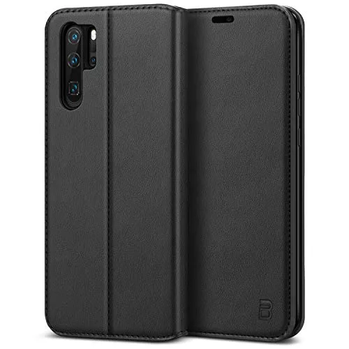 BEZ Handyhülle für Huawei P30 Pro Hülle, Premium Tasche Case Kompatibel für Huawei P30 Pro, Schutzhüllen aus Klappetui mit Kreditkartenhaltern, Ständer, Magnetverschluss, Schwarz