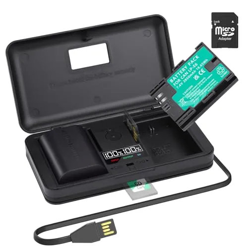 LP-E6 Ersatz Batterie Akku 2850mAh mit LCD Built-in USB Kable Ladegerät with Type C Port für LP-E6, LP-E6NH, Canon Eos 5D Mark II/III/IV, 5DS, 5DS R, 6D, 7D, 7D Mark II, 60D, 70D, 80D Digital Kamera 2