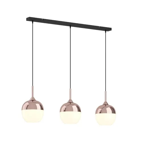 Lindby Pendelleuchte Rangina, dimmbar, 3-flammig - Moderne Hängeleuchte aus weißem Glas und Kupfer, dimmbar für eine angenehme Lichtatmosphäre. Ideal für stilvolle Wohnräume!
