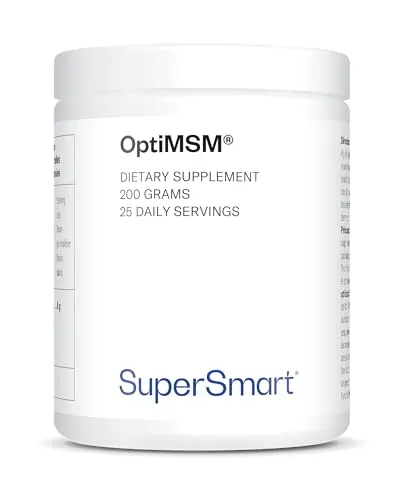 OptiMSM 200 g (Methylsulfonylmethan) – Reines MSM-Pulver – Organischer Schwefel – Vegan – GVO-frei – SuperSmart