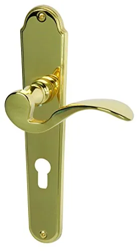 Alpertec 32217003 Panda-LS Messing poliert - Türbeschläge für Wohnungseingangstüren, stabile Metallkonstruktion mit sichtbarer Verschraubung und ansprechendem Design.