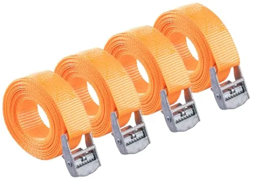 AGT Anhänger-Spanngurte: 4er-Set Zurr-/Spanngurte, Klemmverschluss, 2,5 cm x 6m, DIN EN 12195-2 (Festziehgurte für Möbel, Zurrgurt Klemmschloss)