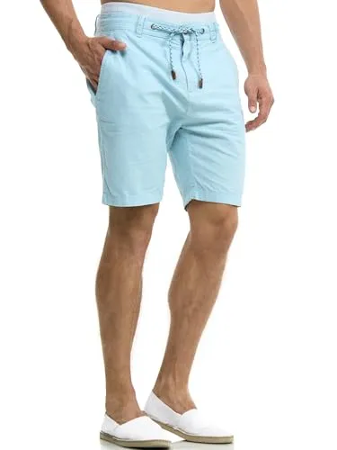 Indicode Herren Bowmanville Shorts - Leinen & Baumwolle | Stylische Freizeitshorts in Blue Wave, L - Herren-Shorts aus leichter Leinen-Baumwollmischung. Ideal für warme Tage mit kühlendem Effekt, bequem und modern für jeden Anlass. Ein Must-Have für deinen Kleiderschrank!