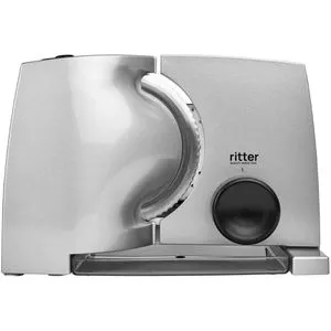 ritter compact 1 - Elektrischer Allesschneider aus Metall, Made in Germany, kraftvoller Eco-Motor und stufenloses Schneiden von hauchdünn bis 20 mm